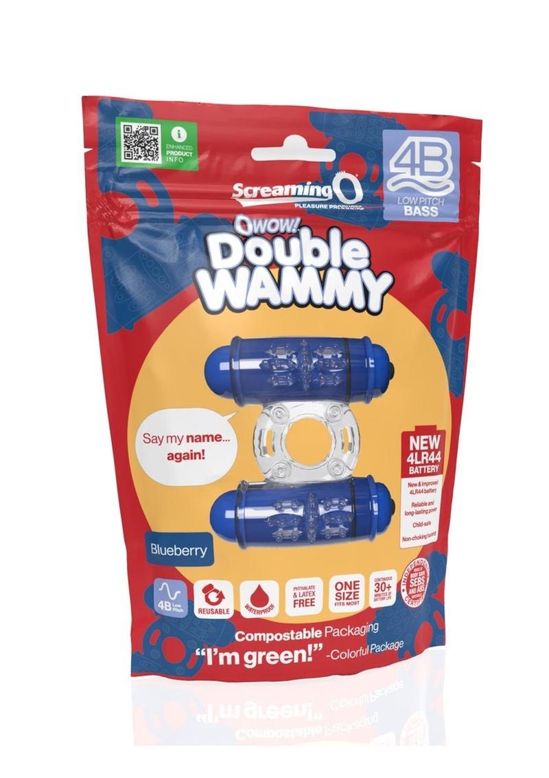 4b Double Wammy Silicone Rechargeable Dual Vibrating Couples Cock Ring - Blue/Blueberry