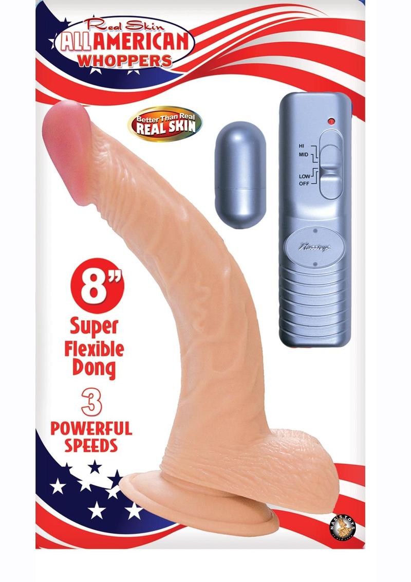 Real Skin All American Whoppers Vibrating Dildo with Balls - Flesh/Vanilla - 8in