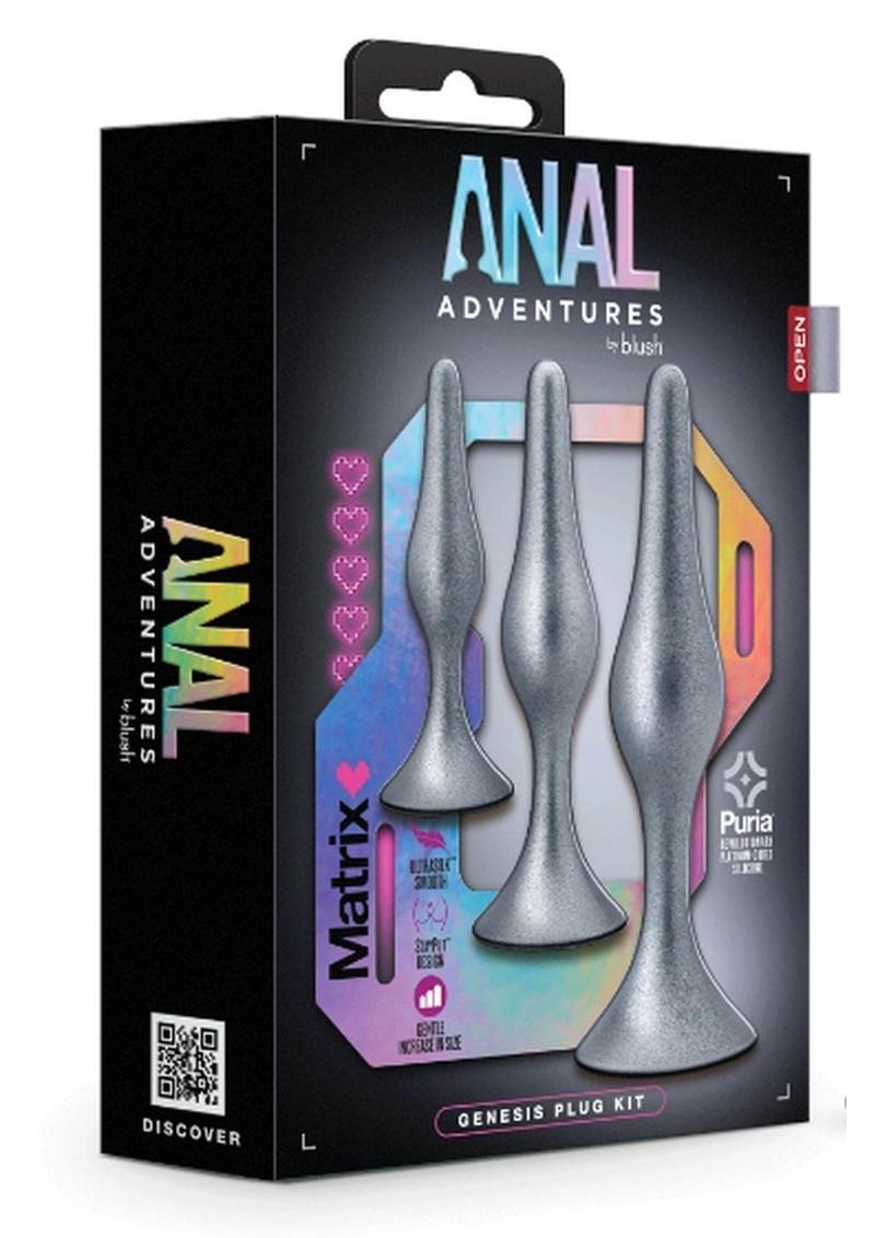 Anal Adventures Matrix Genesis Plug Kit Silicone Anal Plug Set - Stellar - Silver