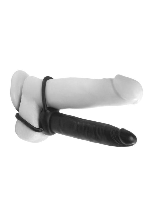 Anal Fantasy Collection Double Trouble Strap-On Cockring - Black - 5.3in