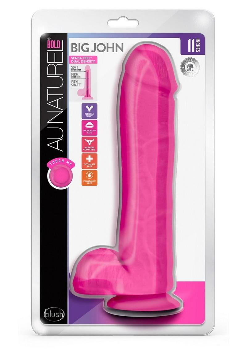 Au Naturel Bold Big John Dildo with Suction Cup and Balls - Pink - 11in