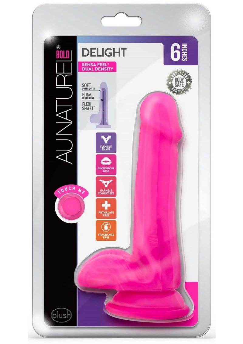 Au Naturel Bold Delight Dildo with Suction Cup - Pink - 6in