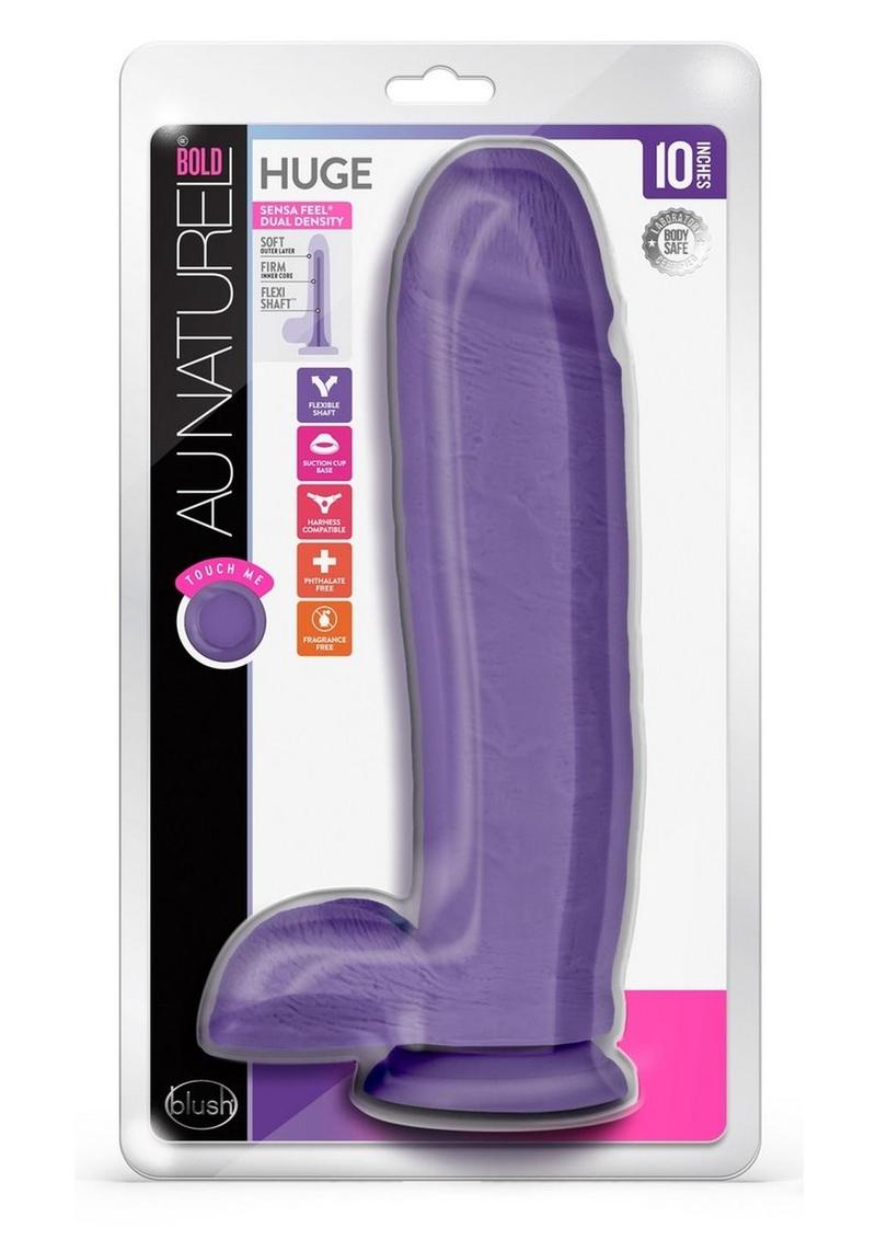 Au Naturel Bold Huge Dildo with Suction Cup and Balls - Purple - 10in