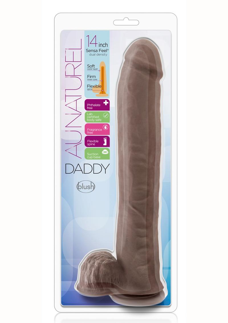 Au Naturel Daddy Sensa Feel Dual Density Dildo with Balls - Chocolate - 14in