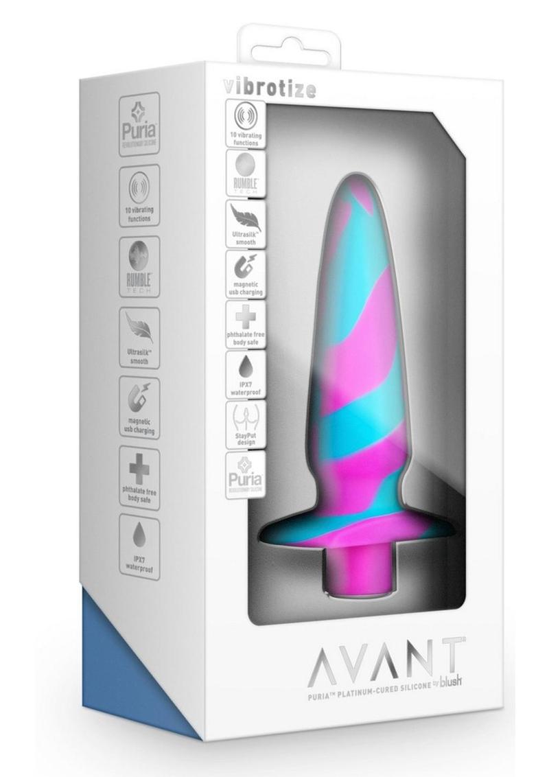 Avant Vibrotize Rechargeable Silicone Anal Plug - Fuchsia/Multicolor/Turquoise