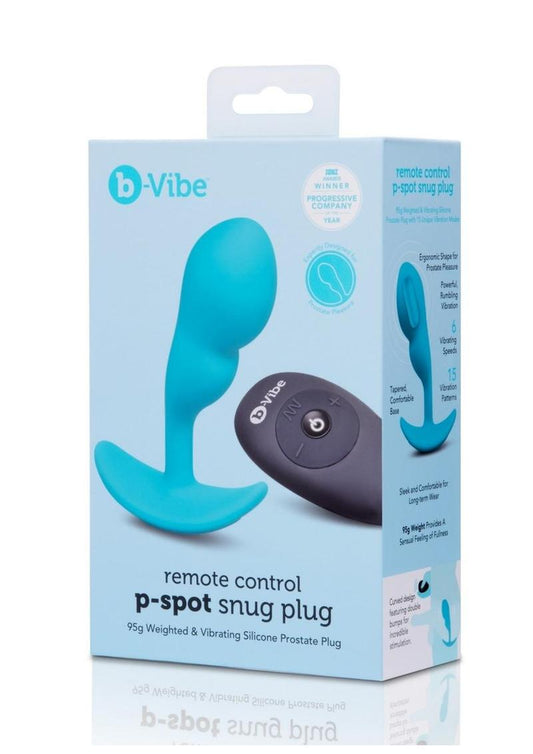 B-Vibe Remote Control P-Spot Rechargeable Silicone Snug Plug 95g - Blue