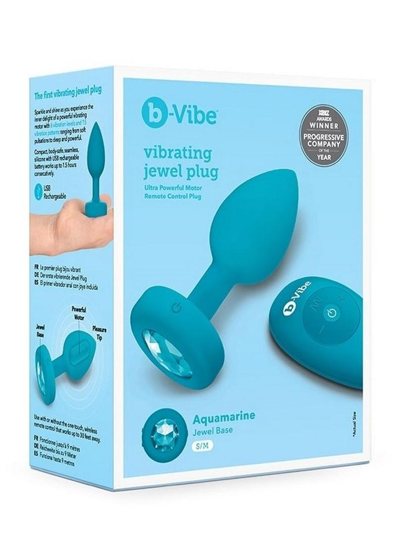 B-Vibe Vibrating Jewel Plug Rechargeable Silicone Anal Plug with Remote - Teal - Medium/Small