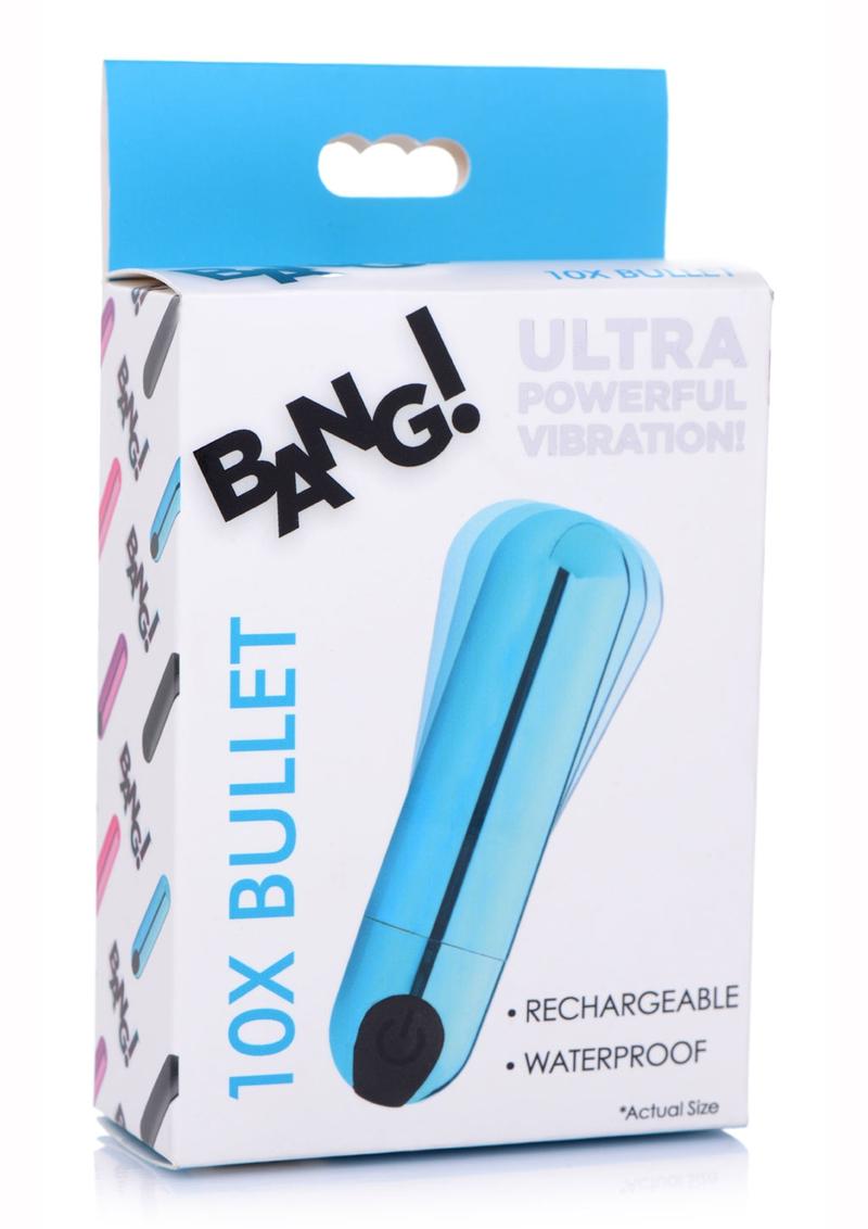 Bang! 10x Vibrating Metallic Rechargeable Bullet Vibrator - Blue