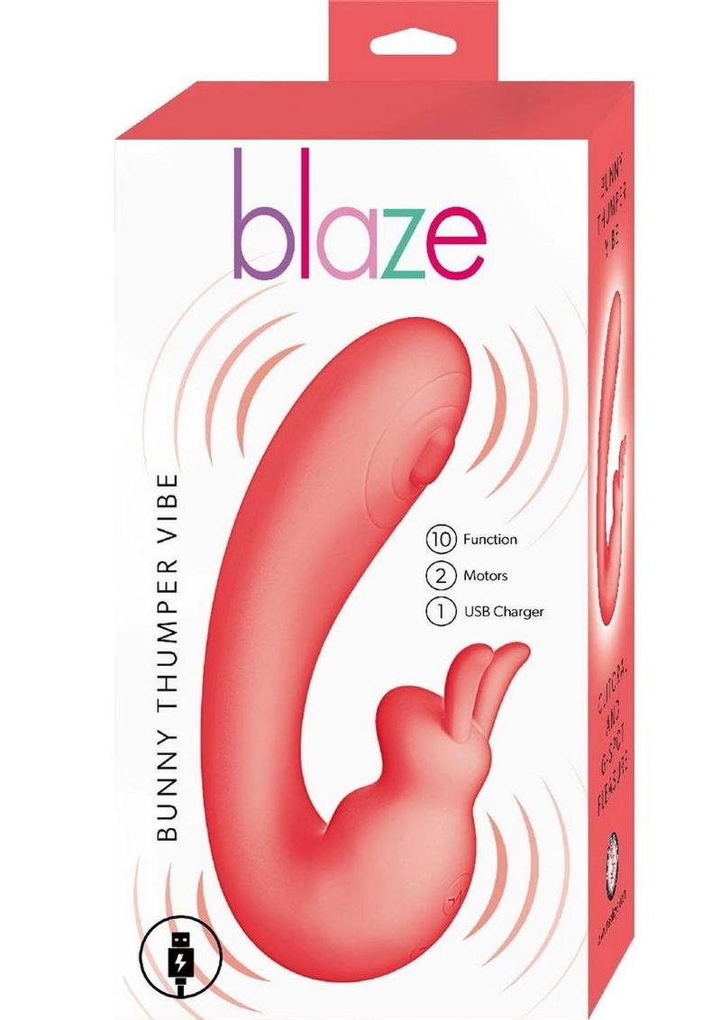 Blaze Bunny Thumper Rechargeable Silicone Vibrator - Coral/Orange