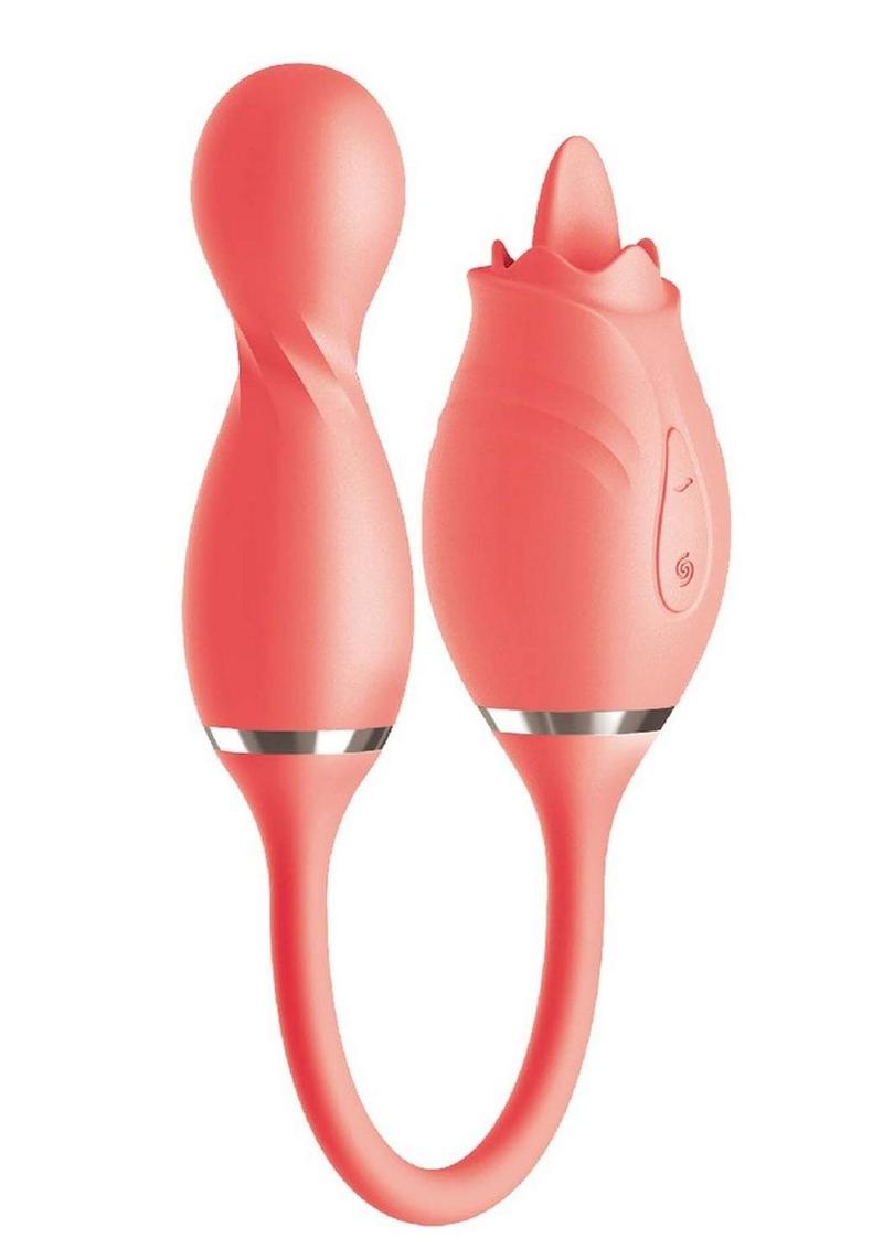 Blaze Exciter Rechargeable Silicone Dual Stimulating Vibrator - Coral/Orange