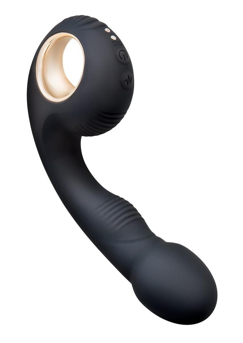 Bodywand G-Play Ergonomic Rechargeable Silicone Dual Motor Squirt Trainer Vibrator with Clitoral Stimulator - Black