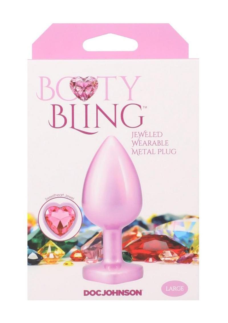 Booty Bling Heart Diamond Jeweled Wearable Metal Plug - Metal/Pink - Large