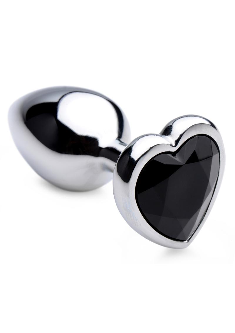 Booty Sparks Gemstones Black Heart Anal Plug - Black/Silver - Small