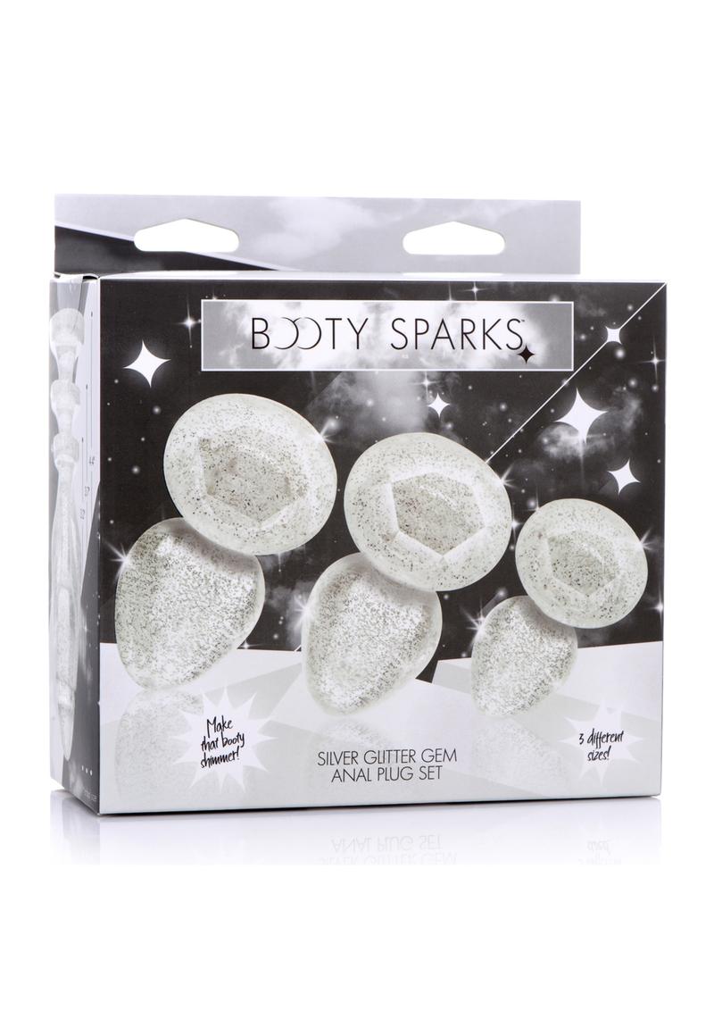 Booty Sparks Glitter Gem Anal Plug - Silver - Large/Medium/Small - 3pc/Set