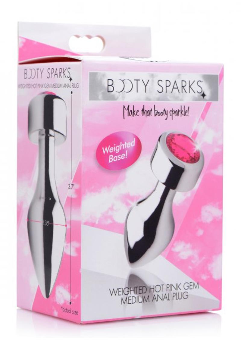 Booty Sparks Weighted Base Aluminum Plug Gem - Metal/Pink - Medium