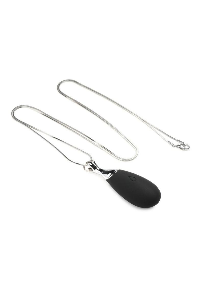 Charmed 10x Vibrating Silicone Teardrop Necklace Rechargeable Stimulator - Black/Silver