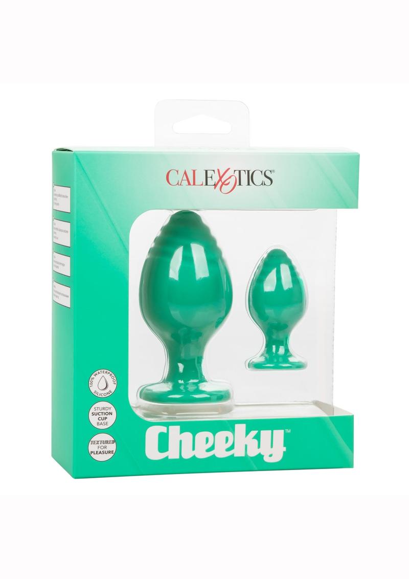 Cheeky Silicone Textured Anal Plugs - Green - Large/Small - Set Of 2