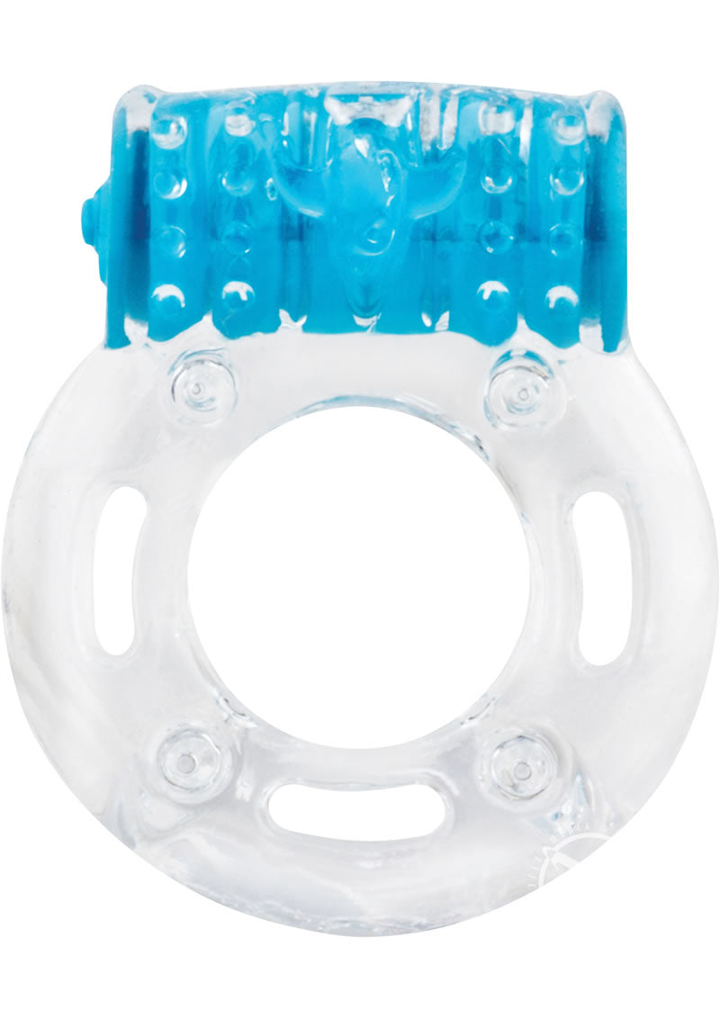 Color Pop Quickie Screaming O Plus Vibrating Ring Silicone Cock Ring - Blue