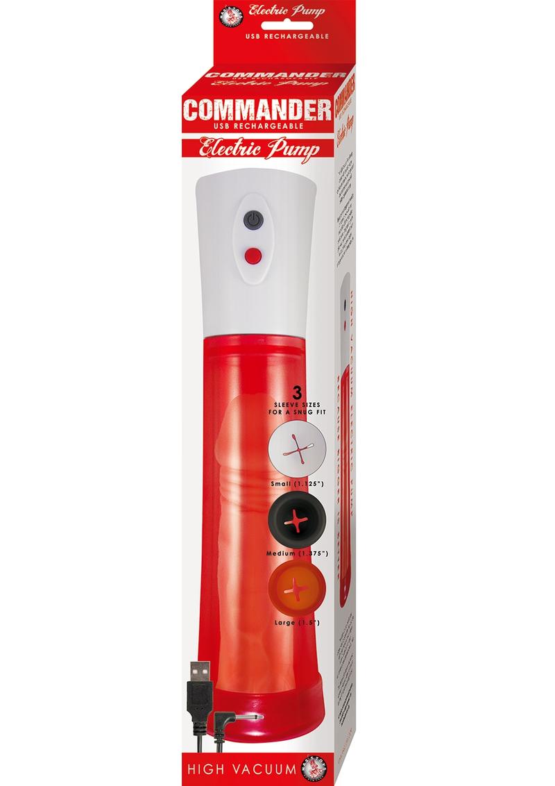 Commander Electric Rechargeable Penis Pump - Red