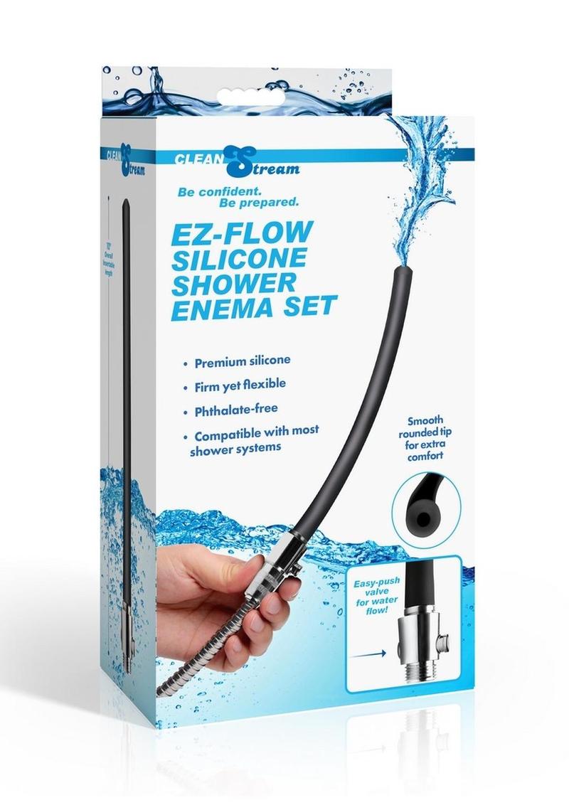 EZ-Flow Silicone Shower Enema - Black/Silver - Set