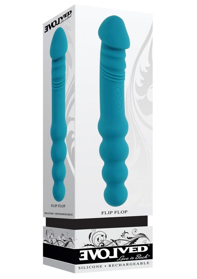 Flip Flop Rechargeable Silicone Dual End Vibrator - Blue