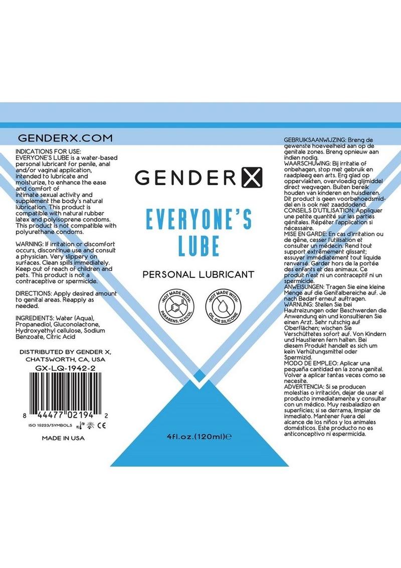 Gender X Everyone's Lube Water Based Lubricant - 4oz