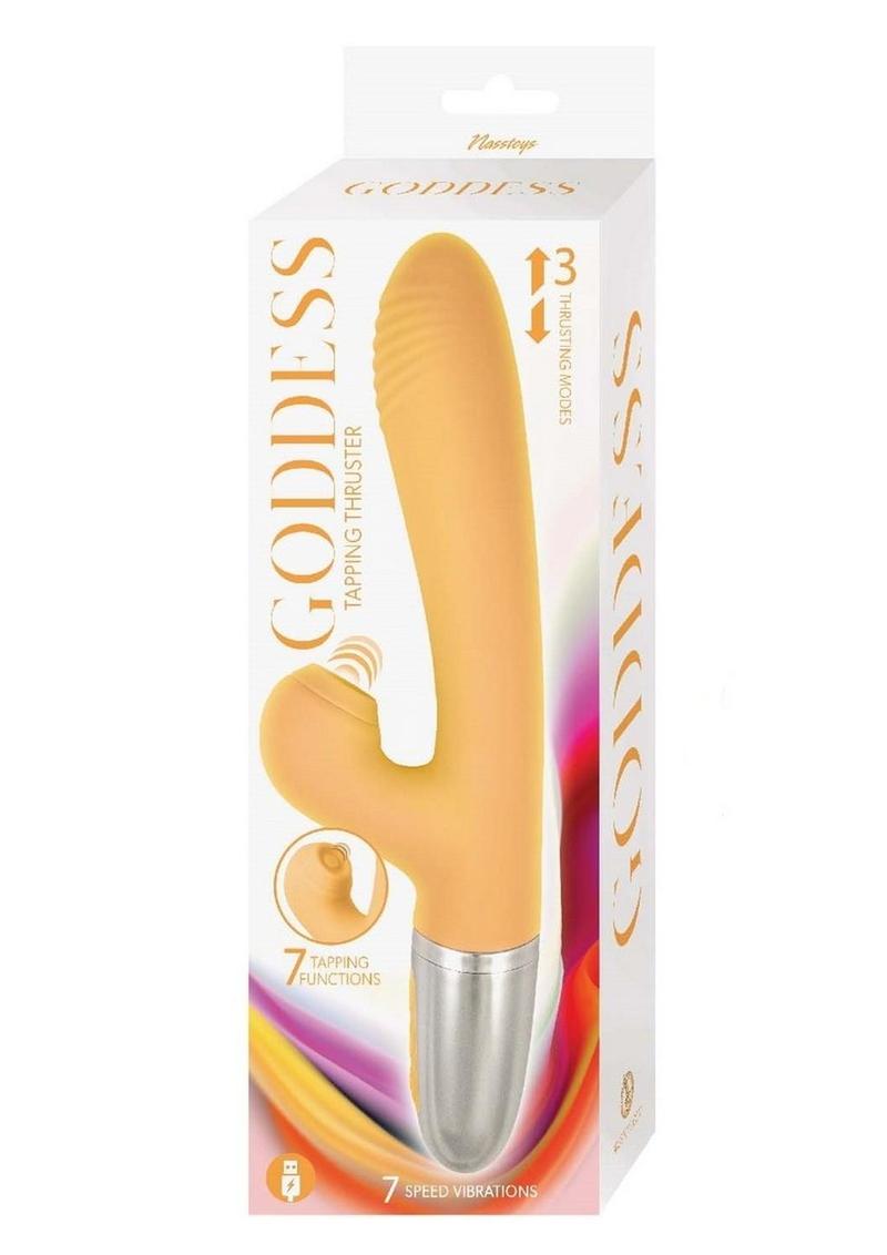 Goddess Tapping Thruster Rechargeable Silicone Vibrator with Clitoral Stimulator - Yellow