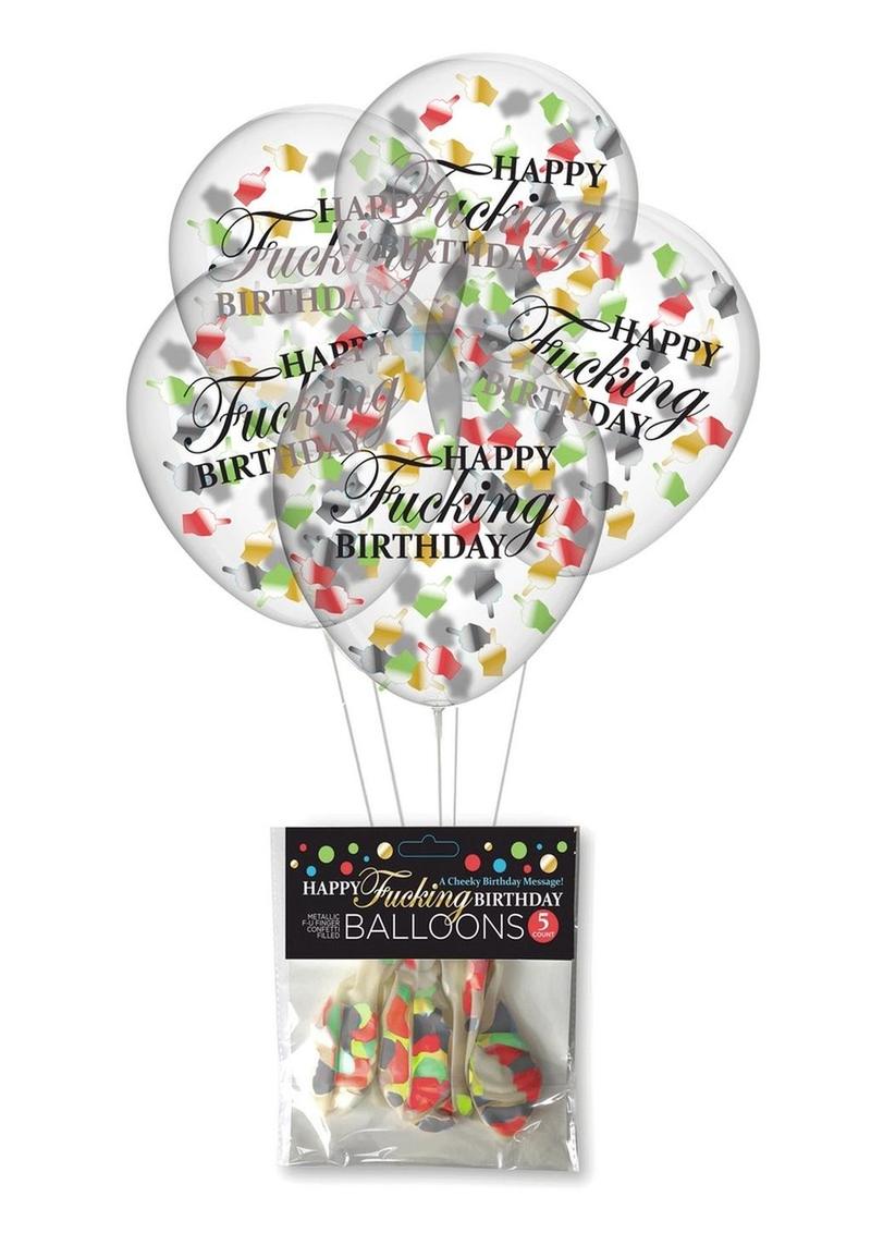 Happy F'n Birthday Confetti Balloons - Multicolor - 5 Per Pack