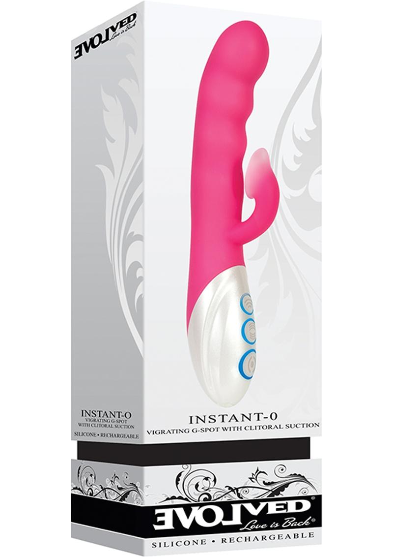 Instant-O Rechargeable Silicone G-Spot Vibrator with Clitoral Suction - Pink