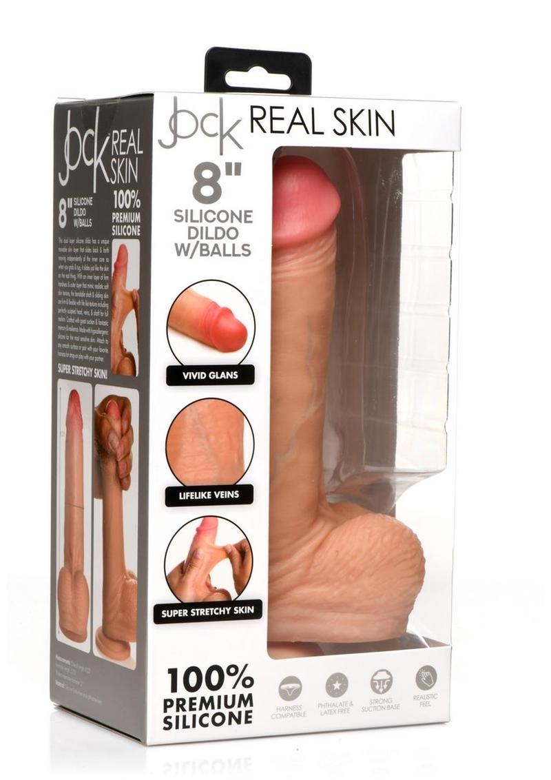 Jock Real Skin Silicone Dildo with Balls - Vanilla - 8in