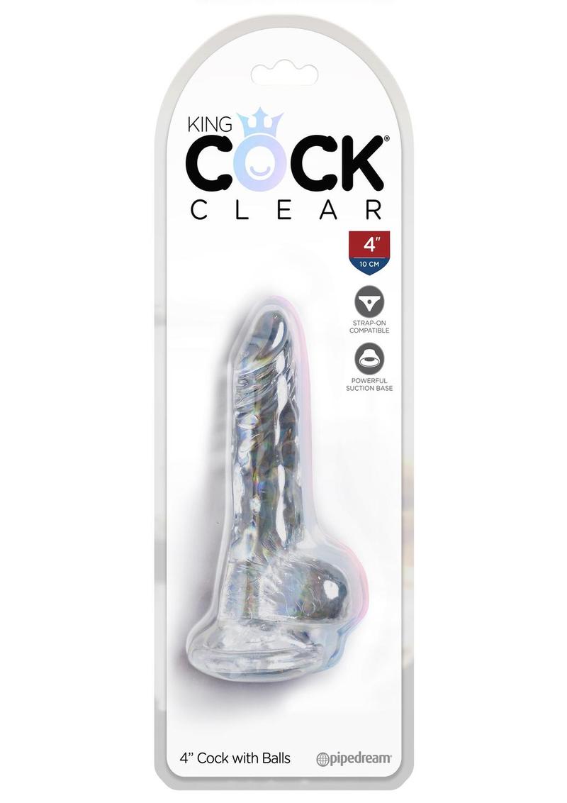 King Cock Dildo with Balls - Clear - 4in