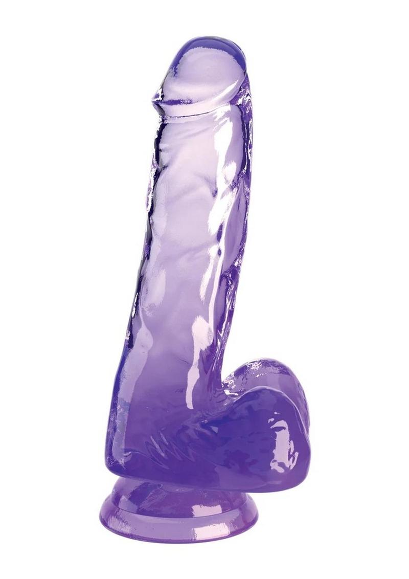 King Cock Clear Dildo with Balls - Clear/Purple - 6in