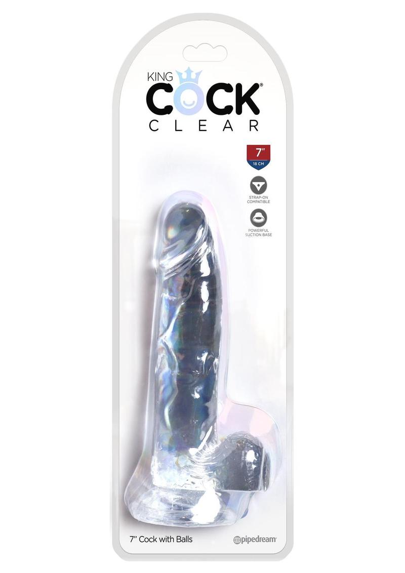 King Cock Dildo with Balls - Clear - 7in