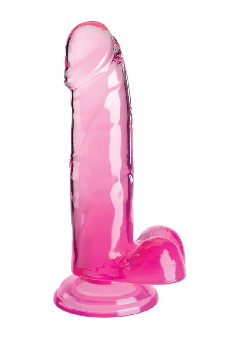 King Cock Clear Dildo with Balls - Clear/Pink - 7in