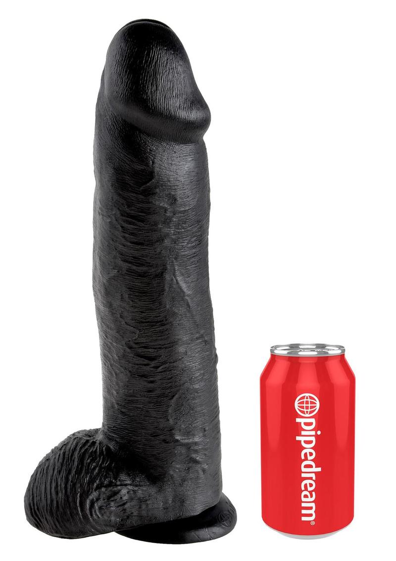 King Cock Dildo with Balls - Black - 12in