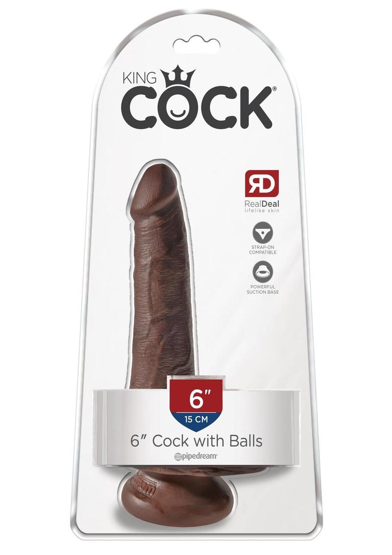 King Cock Dildo with Balls - Brown/Chocolate - 6in