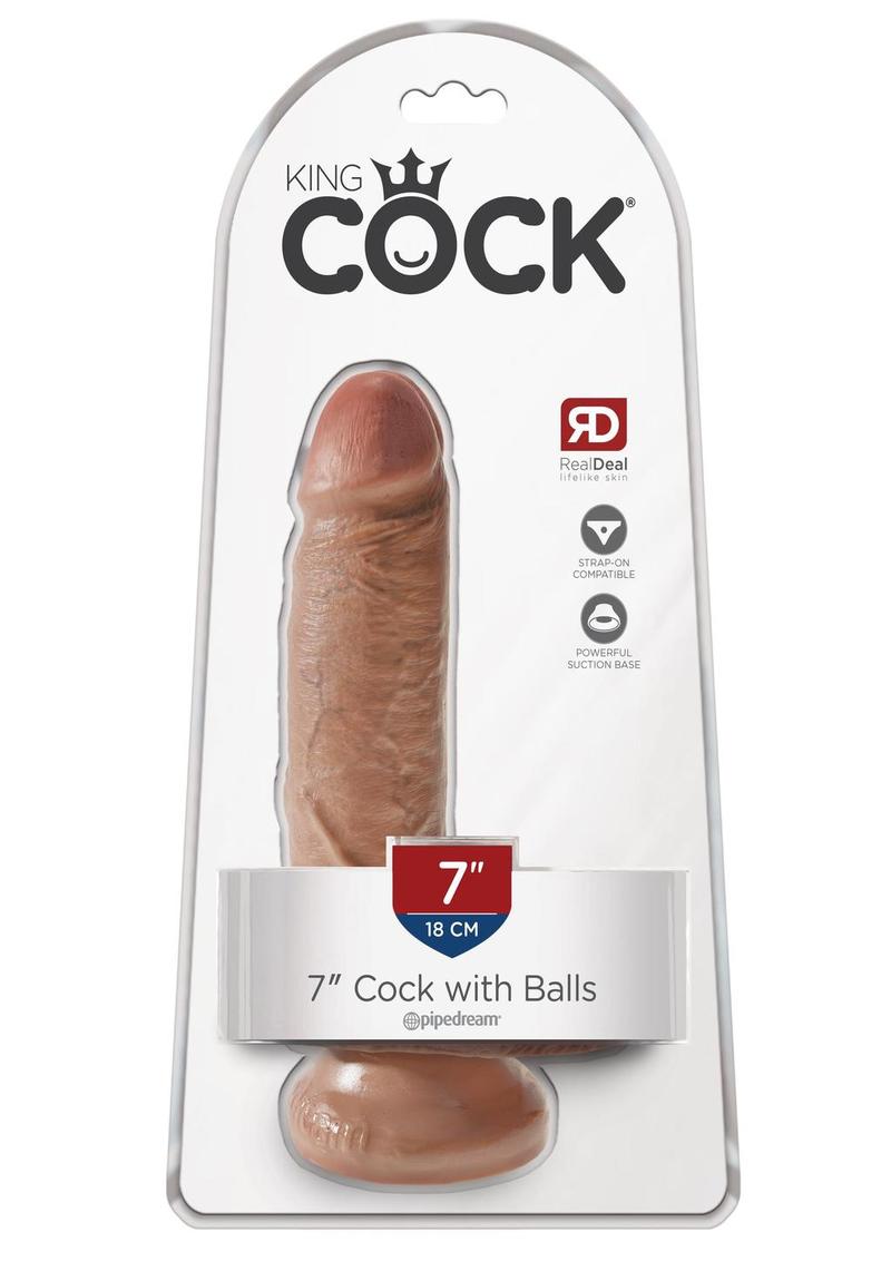 King Cock Dildo with Balls - Caramel/Tan - 7in