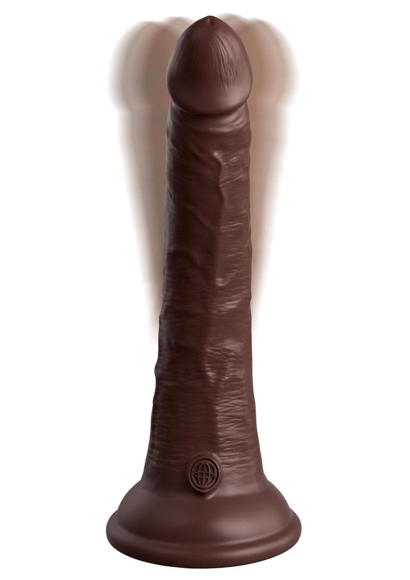 King Cock Elite Dual Density Vibrating Rechargeable Silicone with Remote Control Dildo - Chocolate - 7in