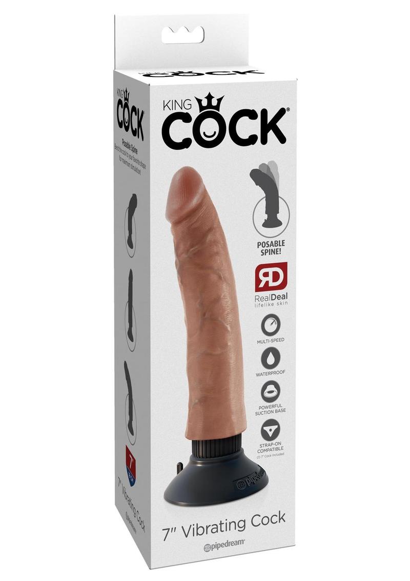 King Cock Vibrating Dildo - Caramel/Tan - 7in