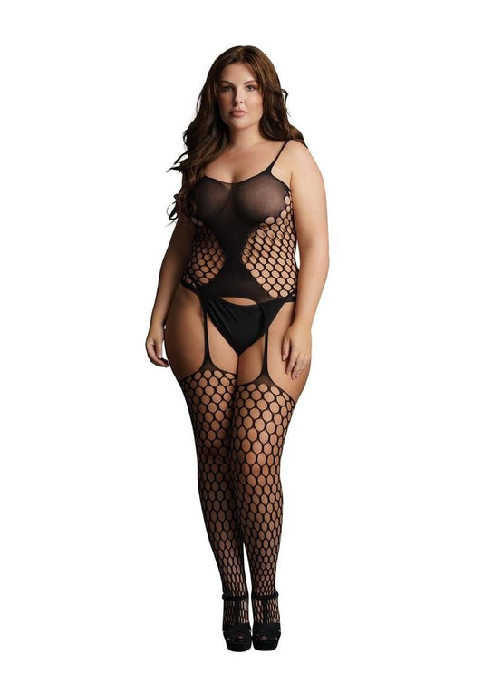 Le Desir Fence Net Suspender Bodystocking - Black - Queen