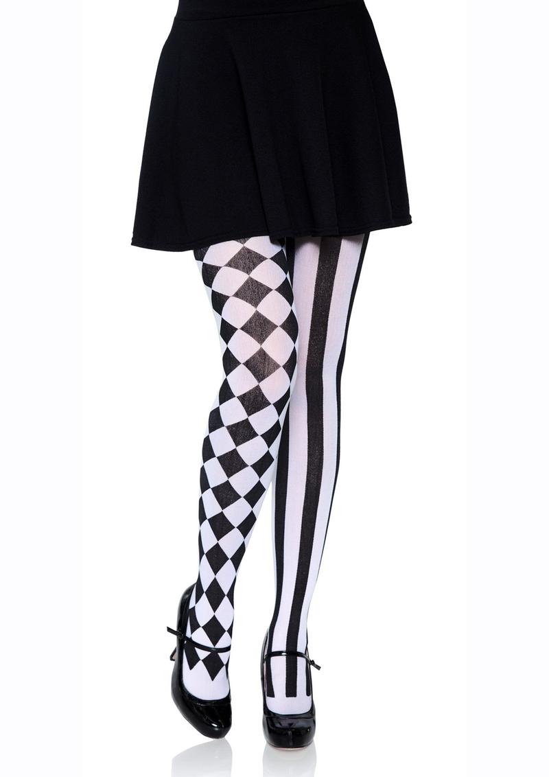 Leg Avenue Harlequin Pantyhose - Black/White - One Size