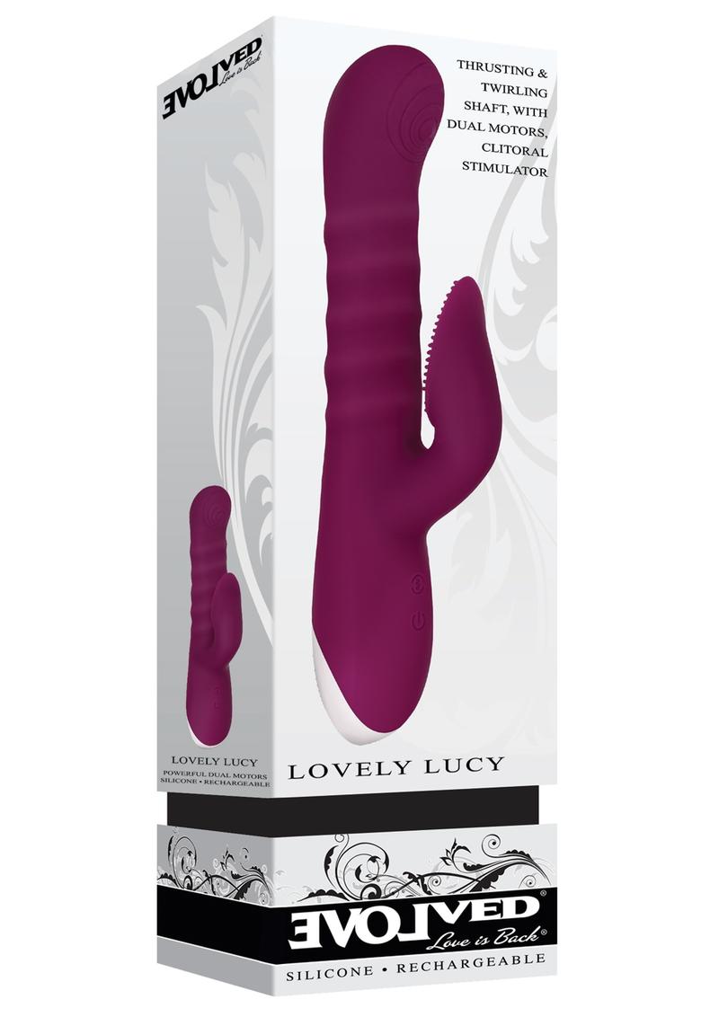 Lovely Lucy Rechargeable Silicone Dual Vibrator with Clitoral Stimulator - Red