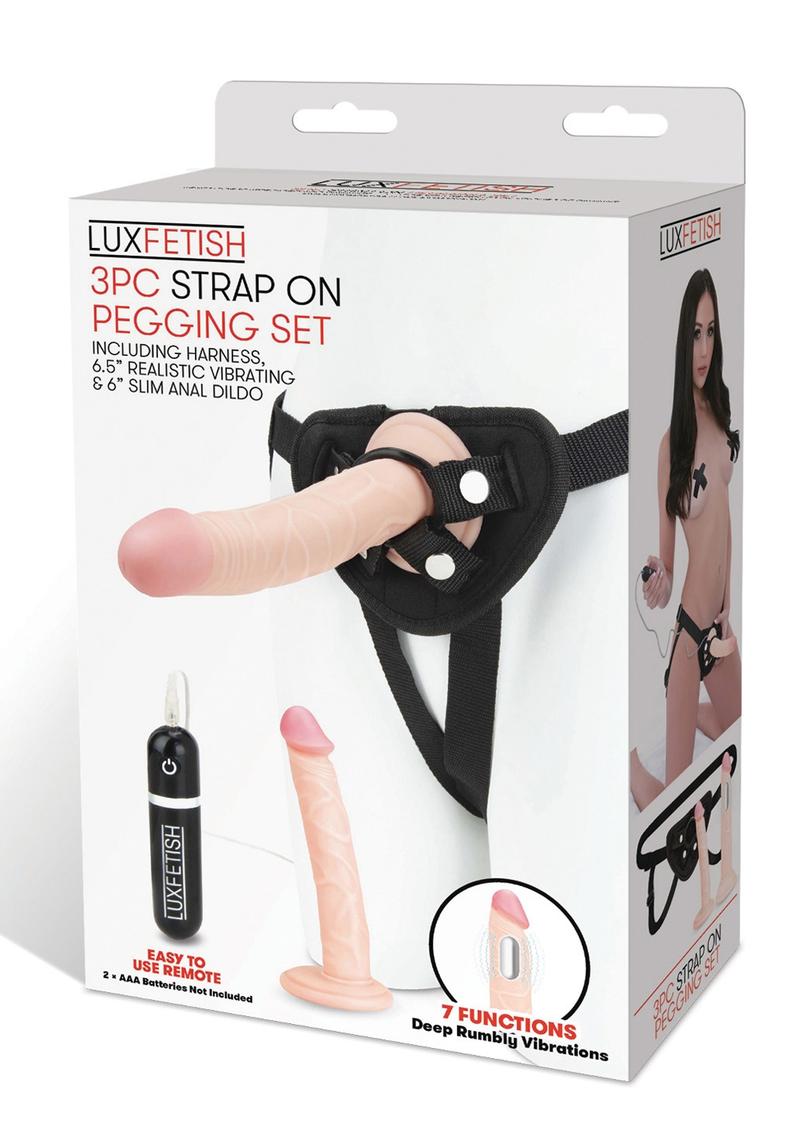 Lux Fetish Strap-On Pegging Set with Remote Control - Vanilla - 3 Piece Set