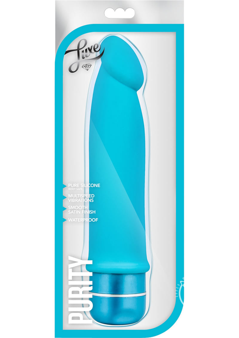 Luxe Purity Vibrating Silicone Dildo - Blue - 7.5in