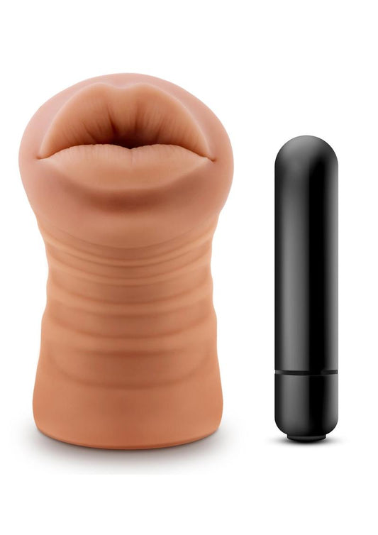 M For Men Isabella Vibrating Masturbator with Bullet - Mouth - Brown/Caramel