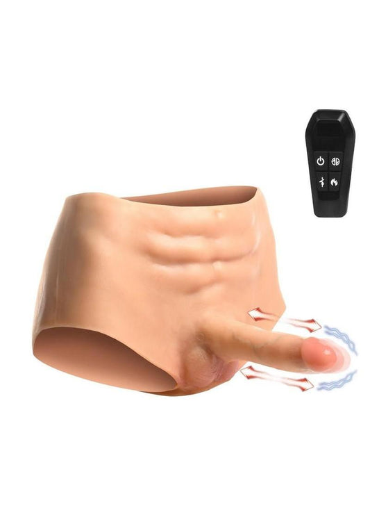 Master Series Power Briefs Thrusting Vibrating Rechargeable Silicone Penis Panties Torso - Vanilla