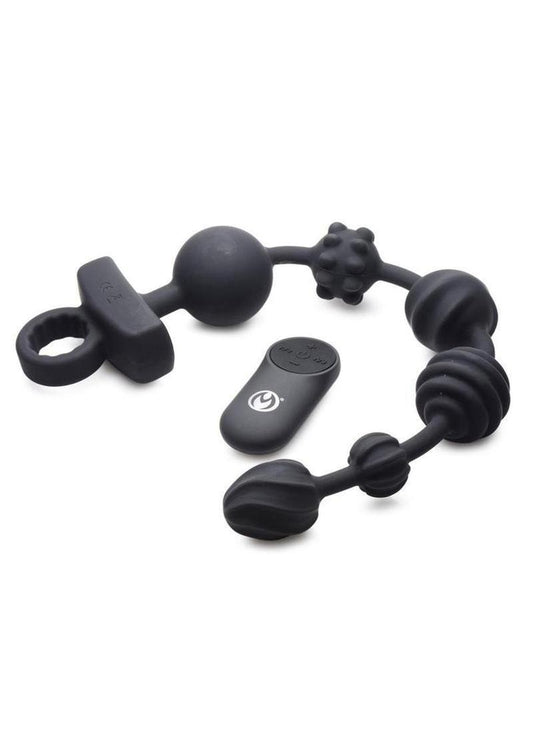 Master Series Vibrating Silicone Anal Beads with Remote Control - Black