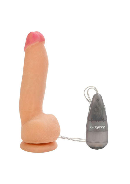 Max Vibrating Cock and Balls Dildo with Balls and Remote Control - Ivory/Vanilla - 6.75in