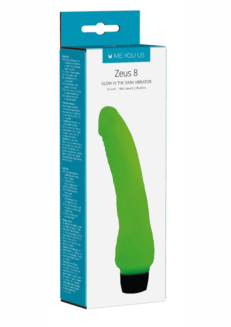 ME YOU US Zeus 8 Glow In The Dark Realistic Vibrator - Glow In The Dark/Green - 8in