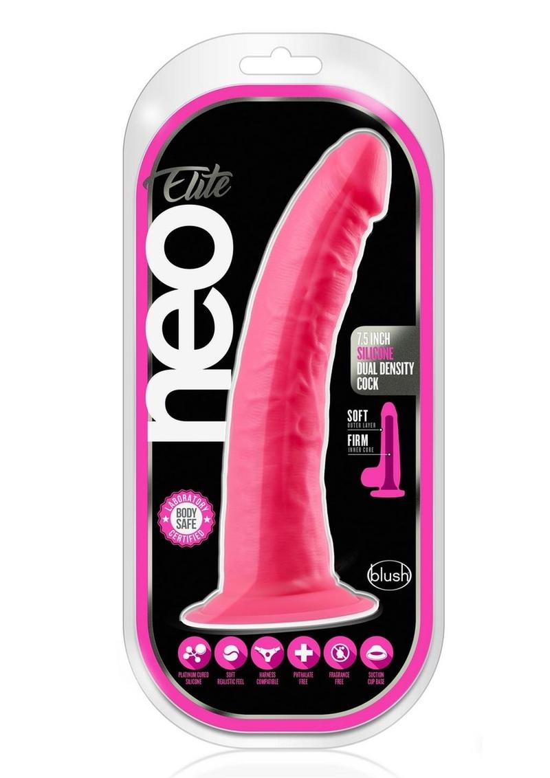 Neo Elite Silicone Dual Density Dildo - Neon Pink/Pink - 7.5in